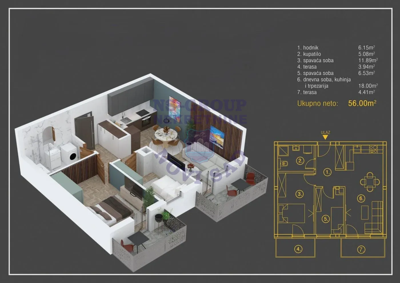 stan na prodaju Petrovaradin, 56m2 563592