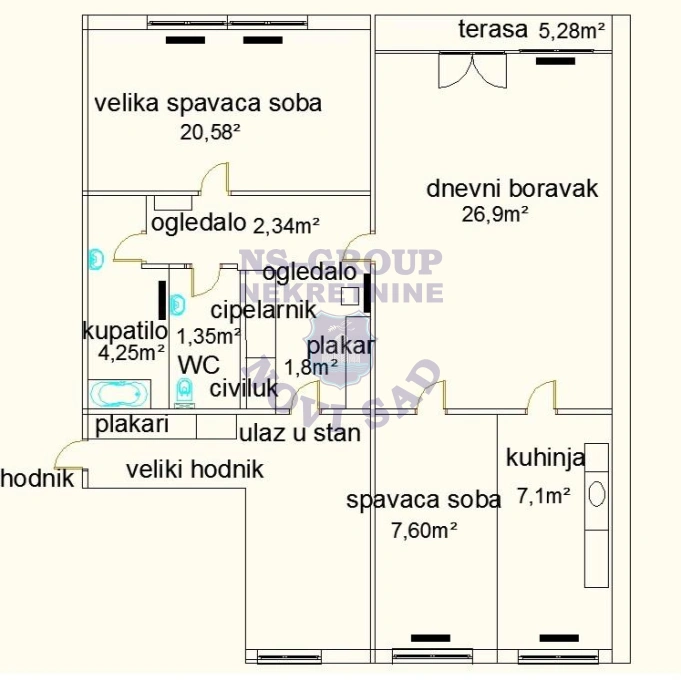 stan za izdavanje Novi Sad 77m2 16976