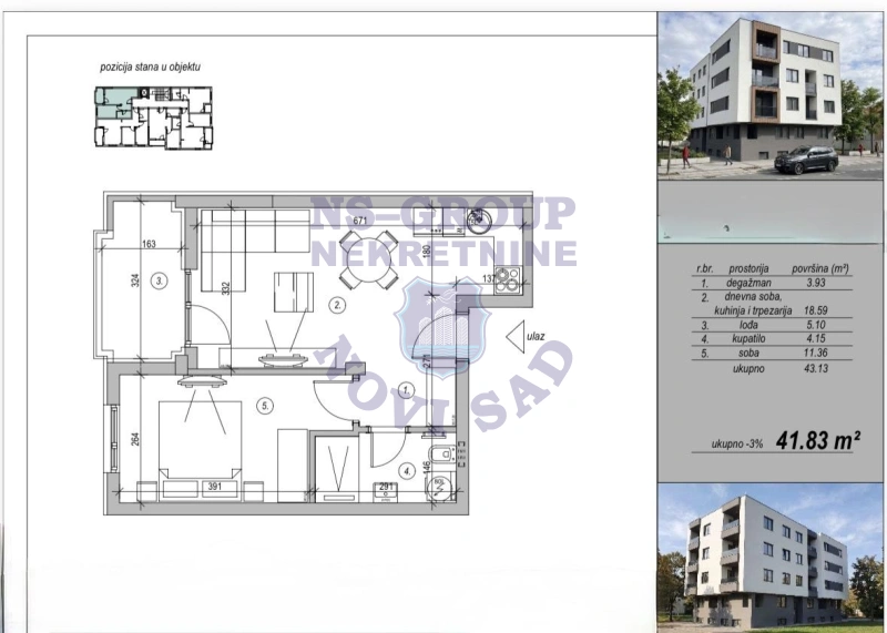 stan na prodaju Novi Sad, 42m2 579624