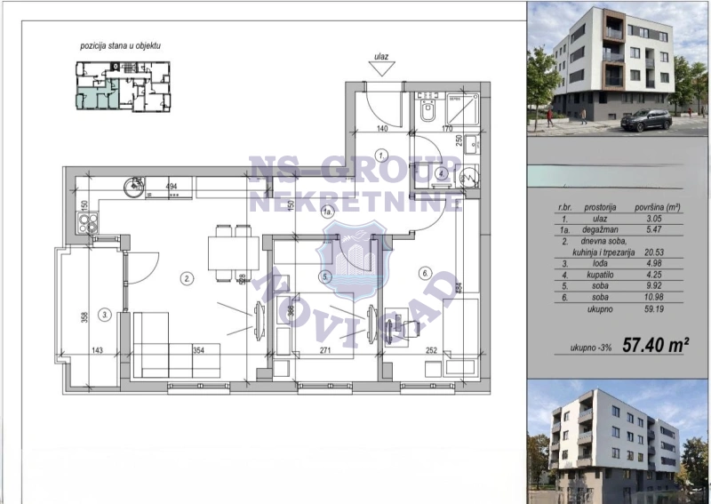 stan na prodaju Novi Sad, 57m2 579643