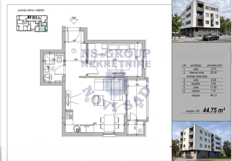 stan na prodaju Novi Sad, 45m2 579641
